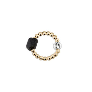 3mm Gold Ring with Black Tourmaline Focal