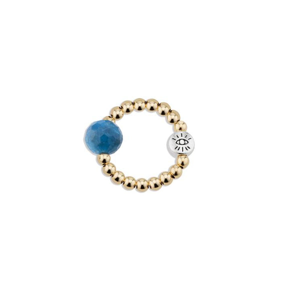 3mm Gold Ring with Blue Apatite Focal