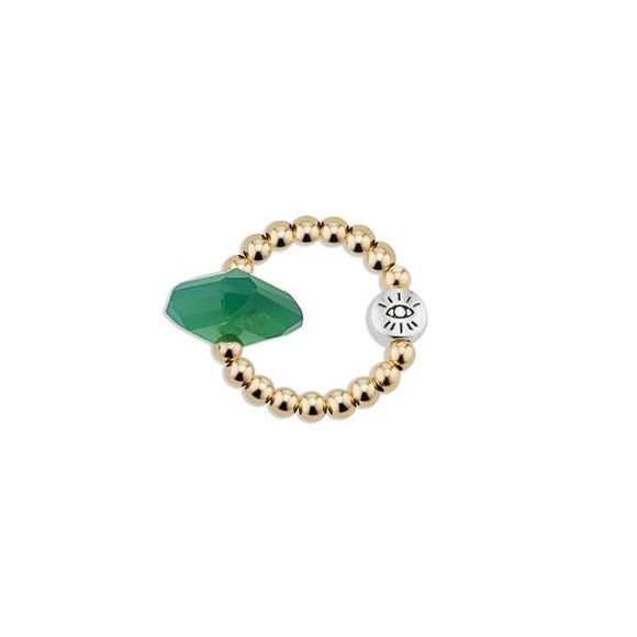 3mm Gold Ring with Green Onyx Nugget Focal
