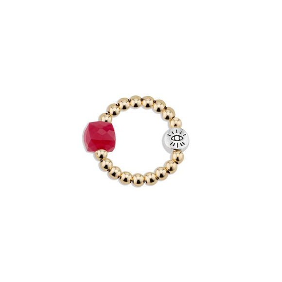 3mm Gold Ring with Pink Chalcedony Focal