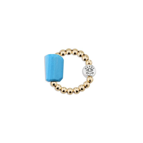 3mm Gold Ring with Turquoise Barrel Focal