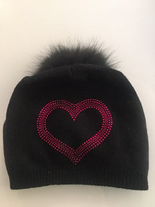 Open Crystal Heart Beanie Hat- ON SALE