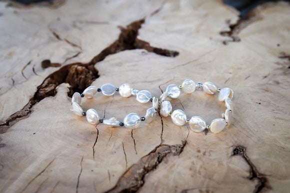 Freshwater Pearl Bracelet w/ 3mm Sterling Silver Beads
