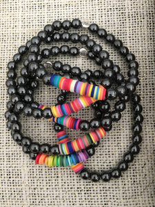 African Vinyl Beads & Hematite Bracelet