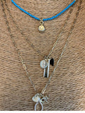 3 Charms - Wishbone, Elephant, Disc - Flat Link Chain Necklace