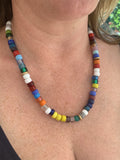 Rainbow Enamel Beads on Leather Necklace