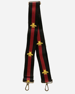Black/Red Stripe w/Embroidered Gold Bee Adjustable Bag Strap