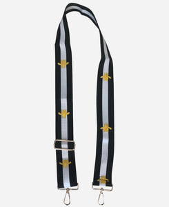 Black/White Stripe w/Embroidered Gold Bee Adjustable Bag Strap