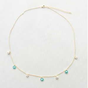 Enamel Turquoise and CZ Drops, Gold Vermeil Necklace