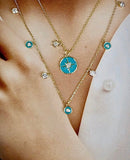 Enamel Turquoise and CZ Drops, Gold Vermeil Necklace