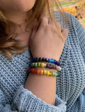 Rainbow Enamel Beads on Leather Bracelet