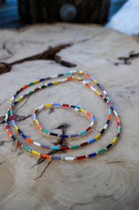 Rainbow Czech Tube with Gold Beads Necklace