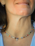 Rainbow Czech Tube with Gold Beads Necklace