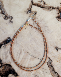 Copper Czech Tube with Gold Beads Necklace