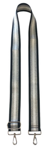 2" Adjustable Silver/White Stripe Bag Strap-SILVER HARDWARE