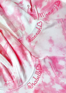 Heart Embroidered Tie Dye Hoodie- Youth