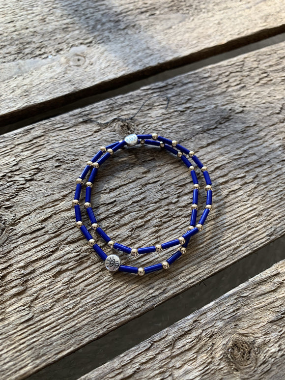 Blue Czech Tube Bracelet