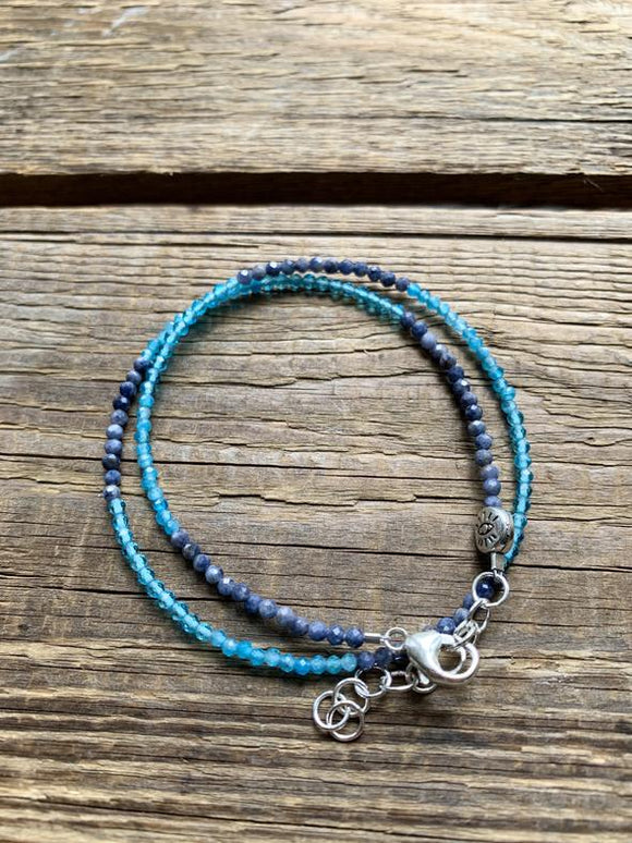 Sapphire, Apatite & Blue Quartz Double Wrap Bracelet
